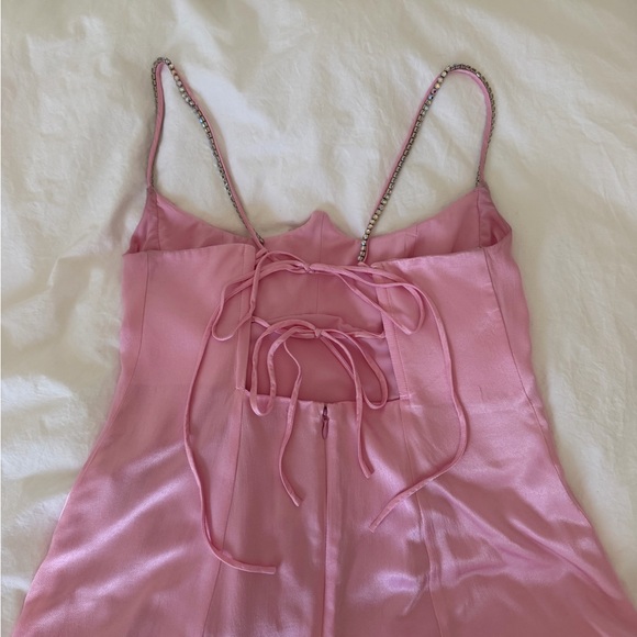 For Love And Lemons Pink Satin Slip with Rhinestone Trim - Picture 3 of 8